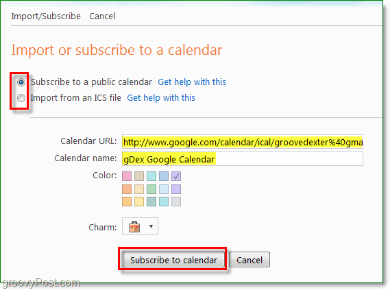 uvesti ili pretplatiti se ili dodati kalendar Windows Live