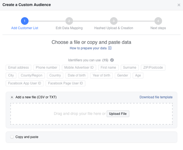 Pošaljite svoj popis e-pošte kao CSV datoteku da biste stvorili prilagođenu publiku e-pošte na Facebooku.