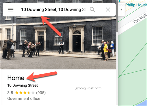 Primjer kućne adrese na Google kartama