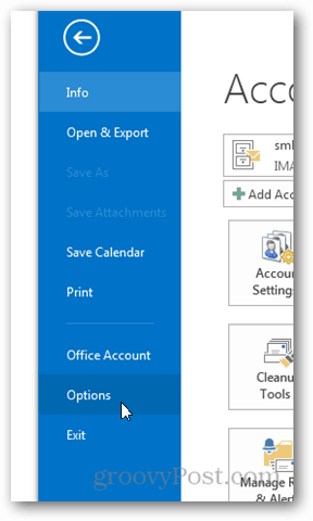 Outlook 2013 - Onemogući vrijeme u kalendaru - Kliknite Opcije