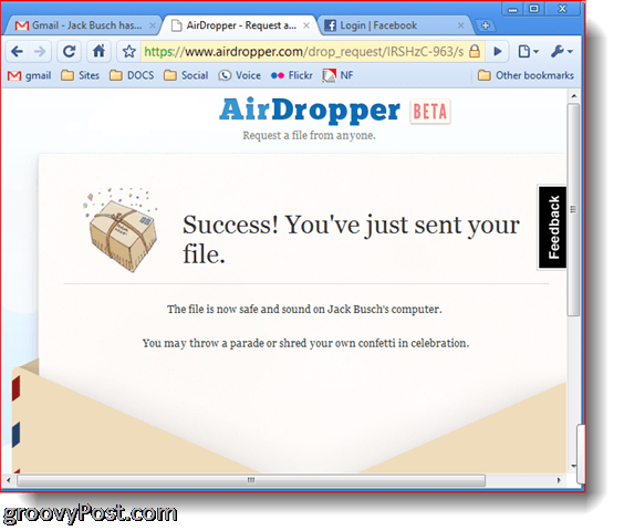Poslana datoteka uspjeha s fotoaparata s Dropbox Airdropper