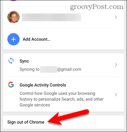 Dodirnite Odjava iz Chromea na iOS-u
