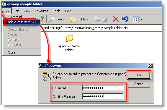 Ugrađeni Windows Kompresija Windows XP - Dodajte lozinku