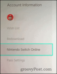 Podaci o računu Nintendo Switch