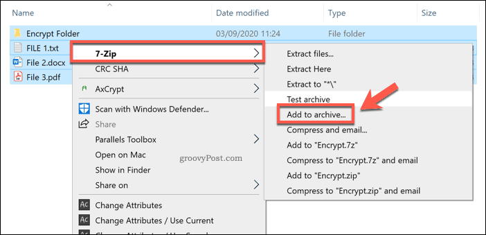Dodavanje u novu 7-Zip arhivu u sustavu Windows 10
