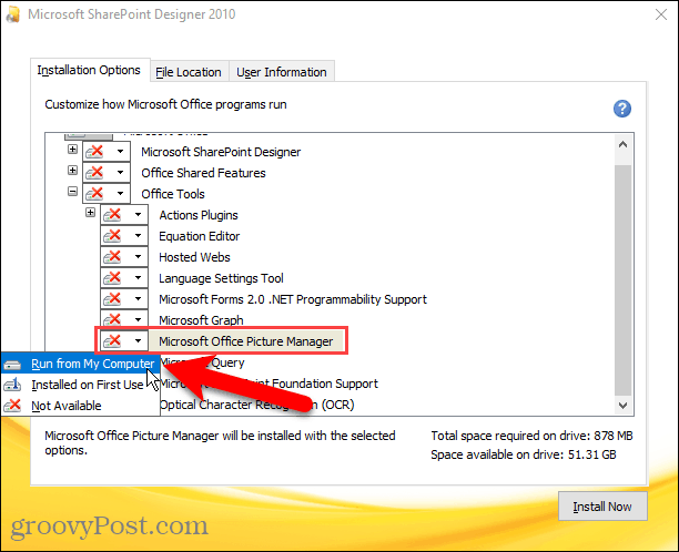 Omogućite Run s mog računala za Microsoft Office Picture Manager u instalaciji Sharepoint Designer