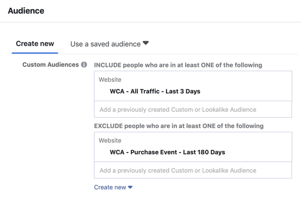 Kako stvoriti Facebook oglase za doseg, korak 5, prilagođene postavke oglasa publike za promet na web lokaciji