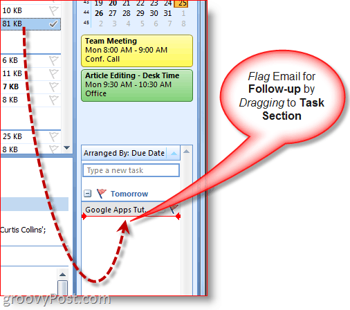 Traka obaveza u programu Outlook 2007 - povucite e-poštu kako biste stvorili zadatak