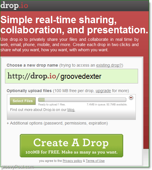 kako se prijaviti za besplatnu internetsku suradnju pomoću drop.io