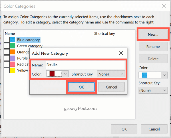 Stvaranje nove kategorije boja u programu Outlook