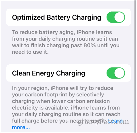Postavke punjenja baterije u iOS-u
