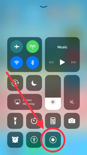 Dodirnite ikonu snimanja zaslona da biste započeli snimanje na iOS uređaju.