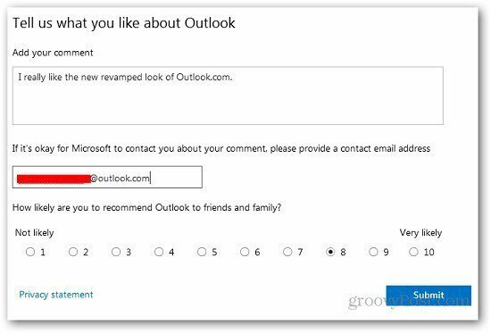 Povratne informacije za Outlook 3