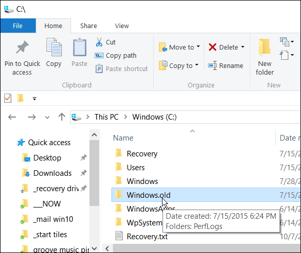 Ne brišite Windows.old ako se želite vratiti u sustav Windows 10 na prethodnu verziju u prvih 30 dana