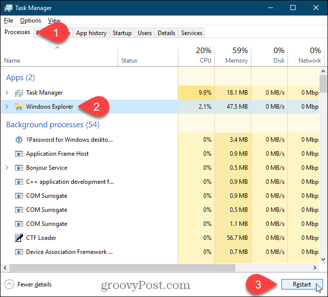 Ponovno pokrenite postupak Windows Explorera