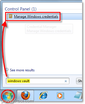 pristupiti trezoru prozora iz pretraživanja izbornika Start u sustavu Windows 7