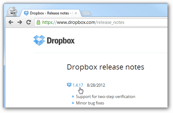 bilješke o izdanju dropboxa za svaku verziju