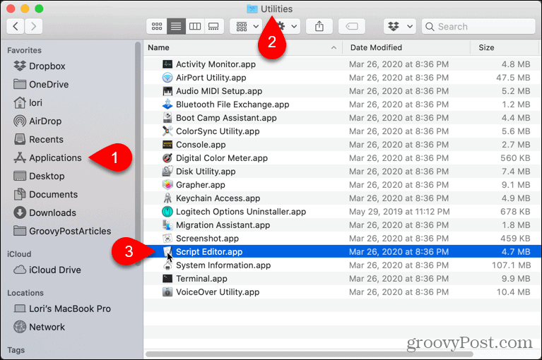 Otvorite uređivač skripti na Macu