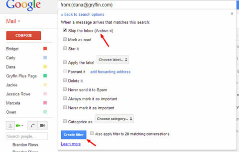 gmail oznaka filtra