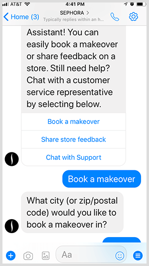 S Messenger botom, Sephora kvalificira potencijalne kupce za sastanke za preobrazbu.