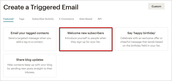 Stvorite e-poštu dobrodošlice novim pretplatnicima u Mailchimpu.