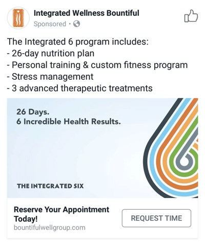 Tehnike oglašavanja na Facebooku koje donose rezultate, primjer integriranog wellness izdašnog boravka koji nudi termine termina