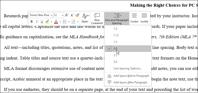 razmaka koristite mla format u Microsoft Wordu