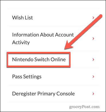 Postavke internetske stranice Nintendo Switch