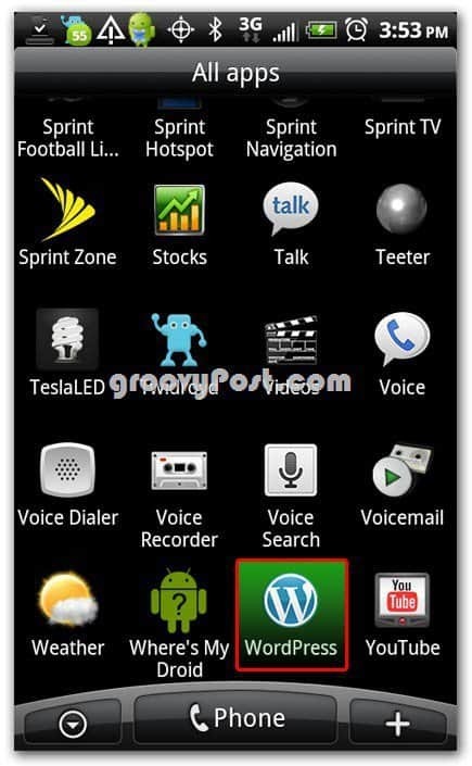 Wordpress na ikoni Androida na početnom zaslonu - pristanište
