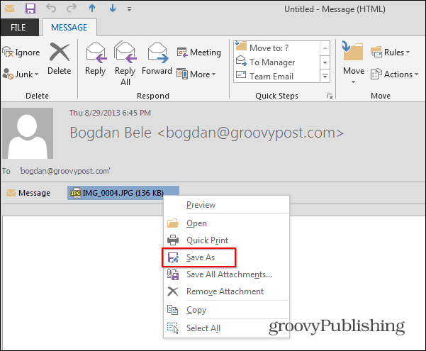 Outlook 2013 Promjena veličine Spremi veličinu slike