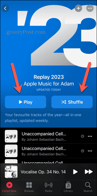 Apple Music popis za reprodukciju slučajnim redoslijedom