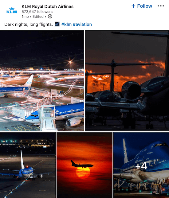 Objava na KLM LinkedIn stranici za više fotografija