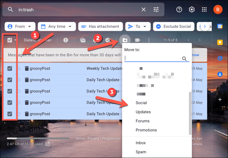 Premještanje e-pošte izvan Gmail mape smeća