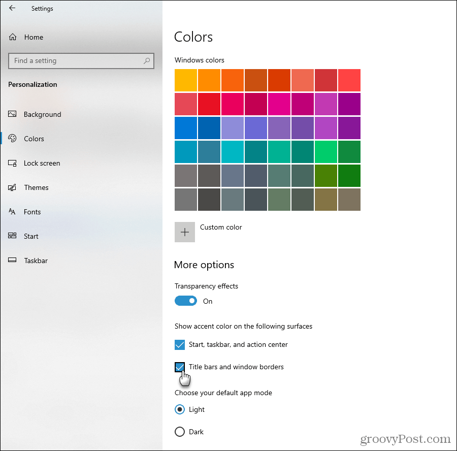 Prikazivanje opcija akcentnih boja u sustavu Windows 10
