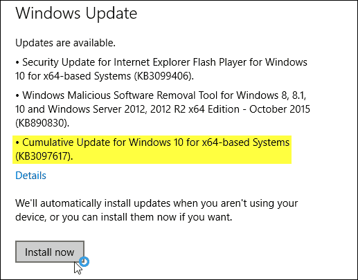 Ažuriranje sustava Windows 10 KB3097617