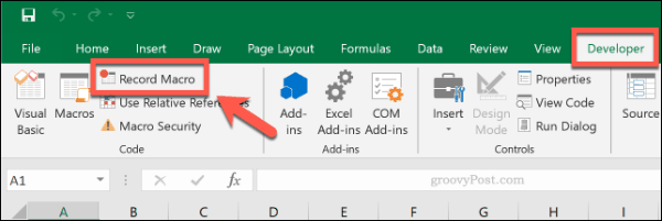 Gumb Snimanje makronaredbe u programu Microsoft Excel