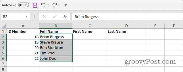Odaberite Imena s popisa Excel