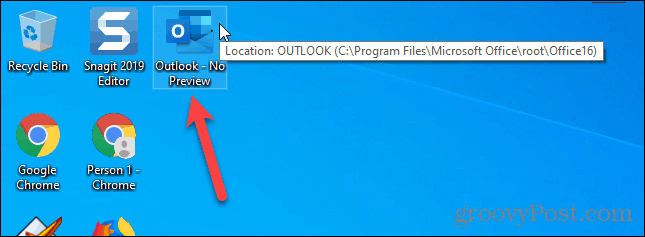 Prečac za pokretanje programa Outlook uz isključeno okno za čitanje