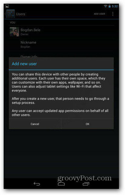 Upozorenje korisničkih računa za Nexus 7
