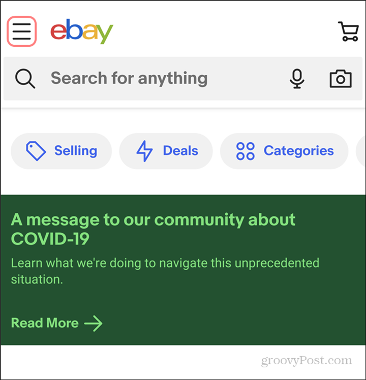 eBay izbornik mračnog načina