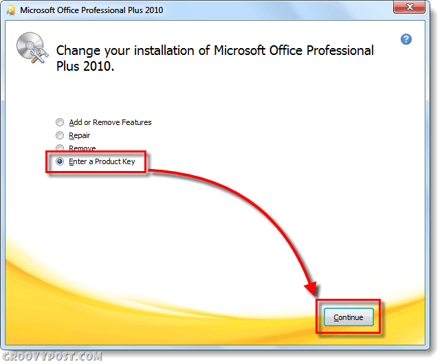 Office 2010 promjena zaslona s ključem proizvoda