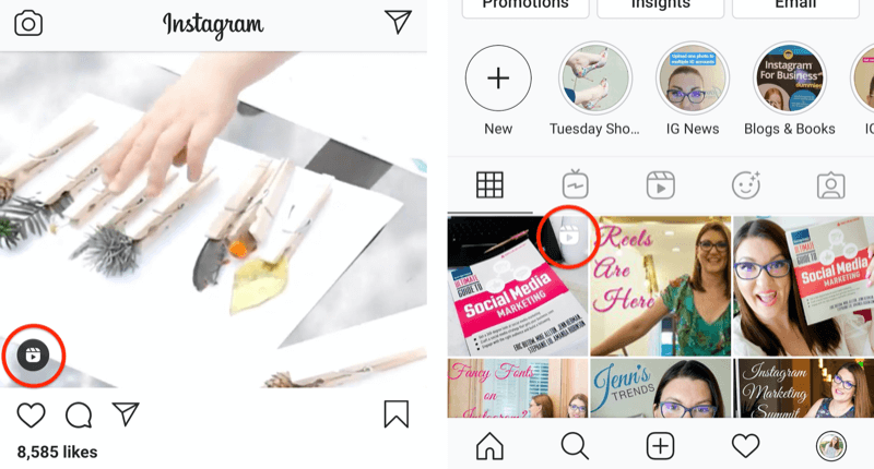 ikona instagram koluta prikazana na feedu na kvadratnoj mreži profila