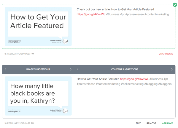 Nakon što MissingLettr kreira tweetove o vašem postu na blogu, možete urediti sve tweetove po svom ukusu.