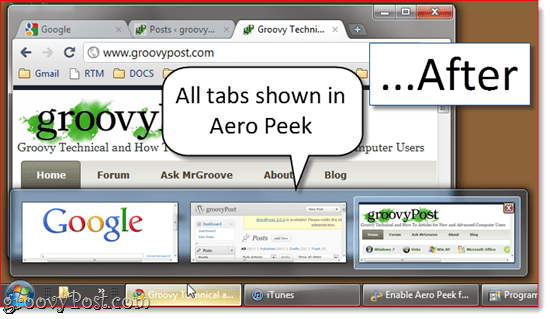 Omogućite Aero Peek na svim karticama Google Chrome
