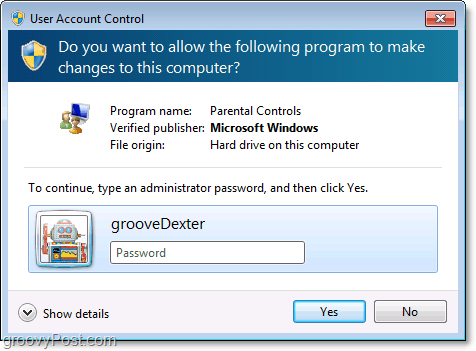 u Windows 7 možete nadjačati restrction za roditeljski nadzor unošenjem lozinke administratora