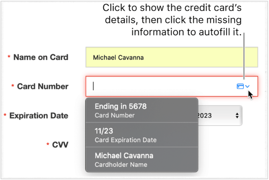 iCloud Keychain kreditna kartica