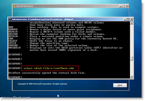 Windows 7 Native VHD Instalirajte Dual Boot Select VHD iz CMD Prompt-a