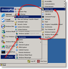 Pokrenite Defragmenter diska iz sustava Windows XP