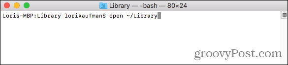 Otvorite mapu Biblioteka u programu Finder iz terminala na Macu