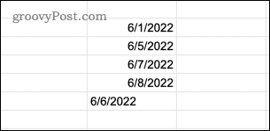 Primjer tekstualnih vrijednosti datuma u Google tablicama